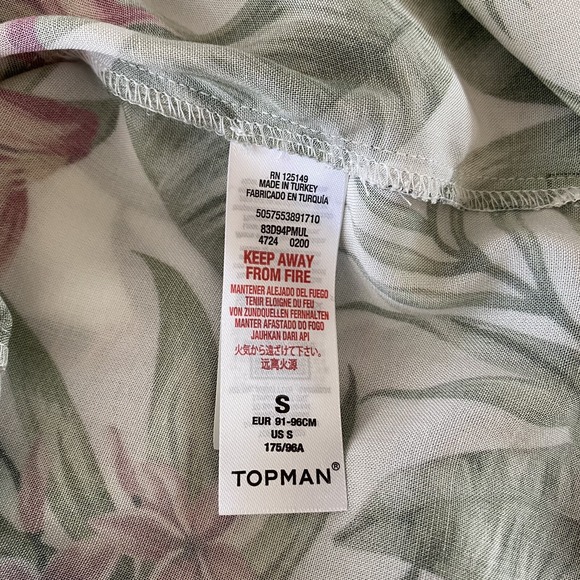 Topman Hawaiian Shirt Mens Size Small Short Sleeve Floral Green White Pink - Picture 9 of 11